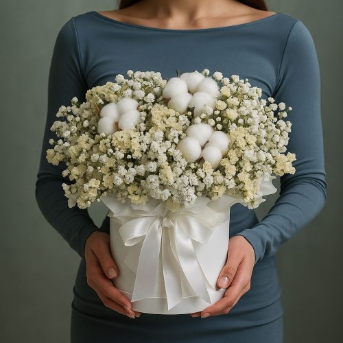 Цветы в коробке «Белоснежное облако»